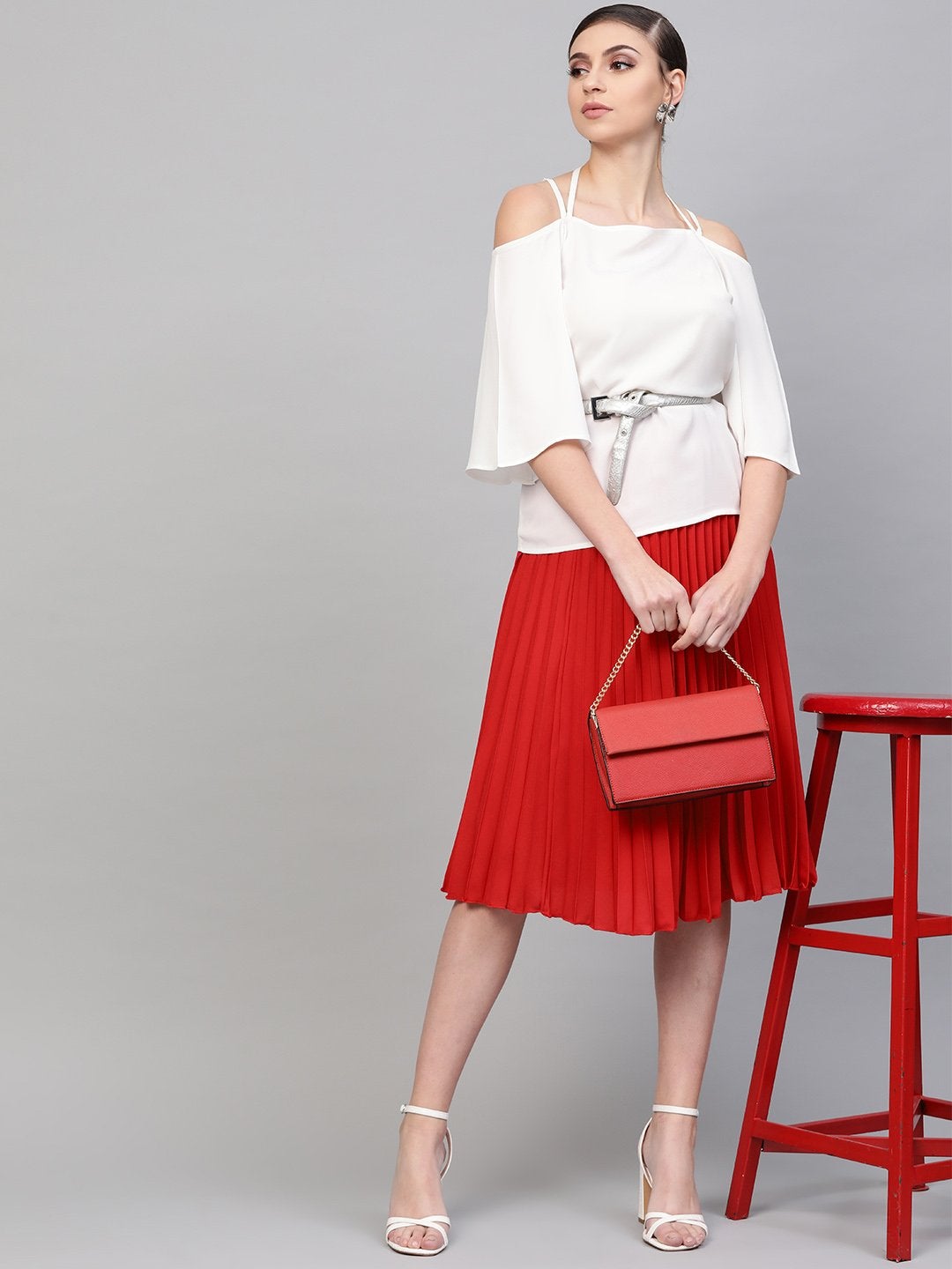 Women's Red Pleated Skirt - SASSAFRAS