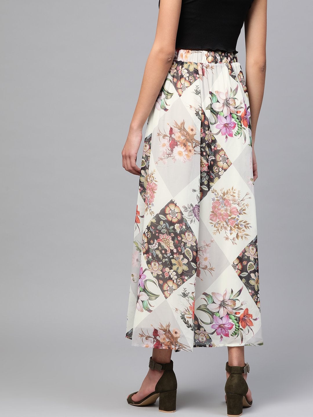 Women's Cream And Black Floral Maxi Skirt - SASSAFRAS