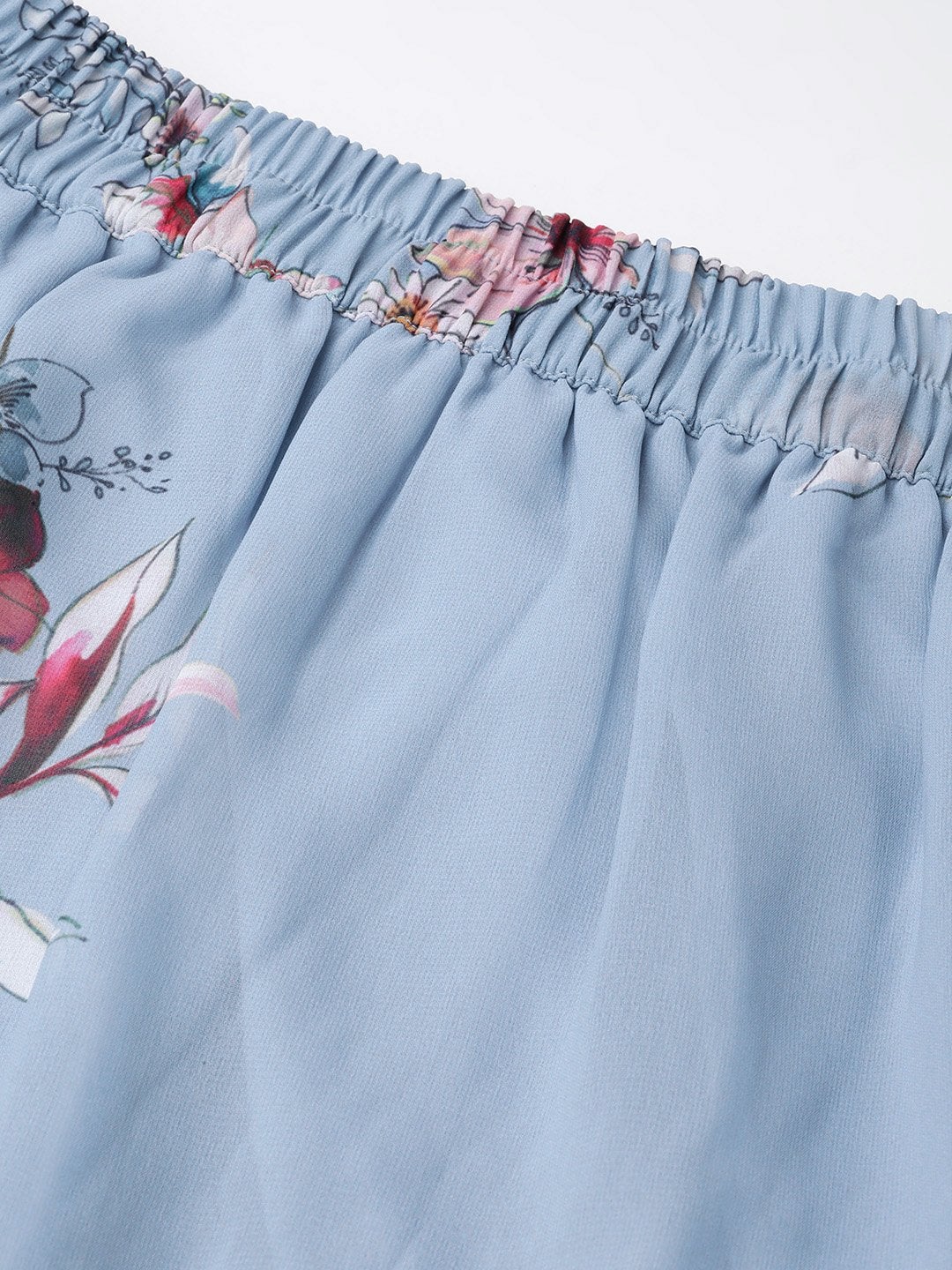 Women's Pale Blue Floral Tiered High Low Skirt - SASSAFRAS