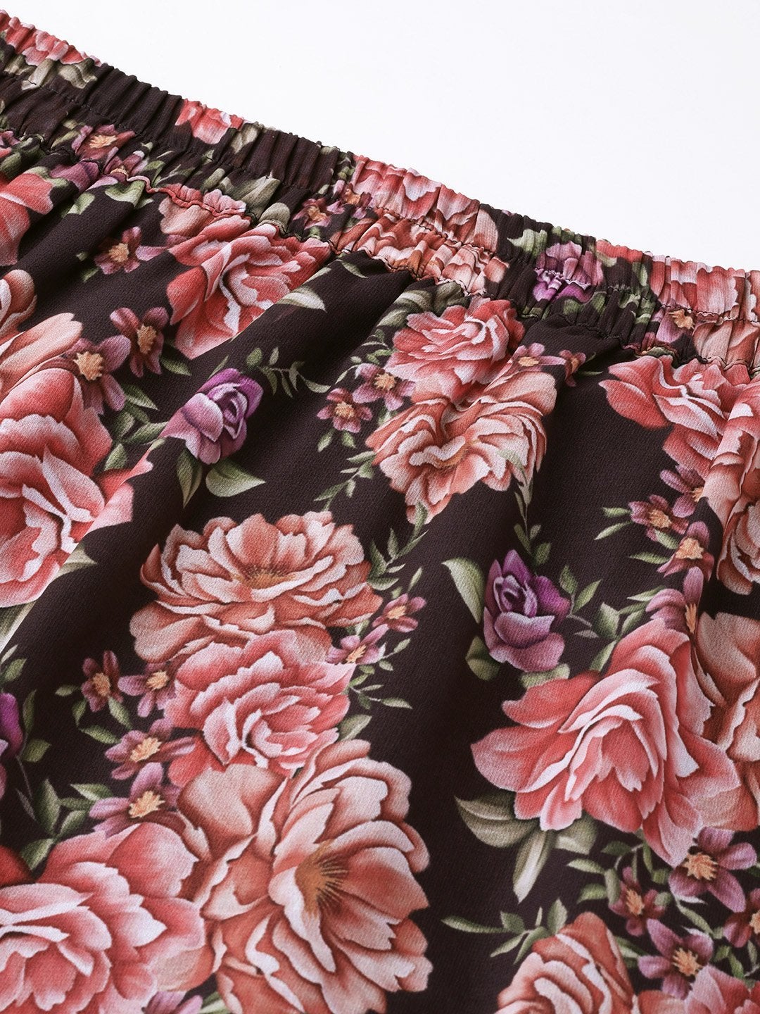 Women's Black Floral Tiered High Low Skirt - SASSAFRAS