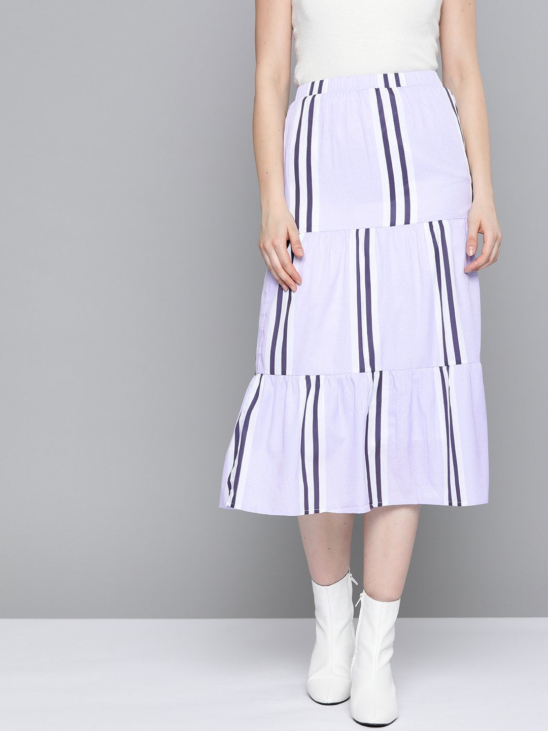 Women's Lavender Stripe Tiered Skirt - SASSAFRAS