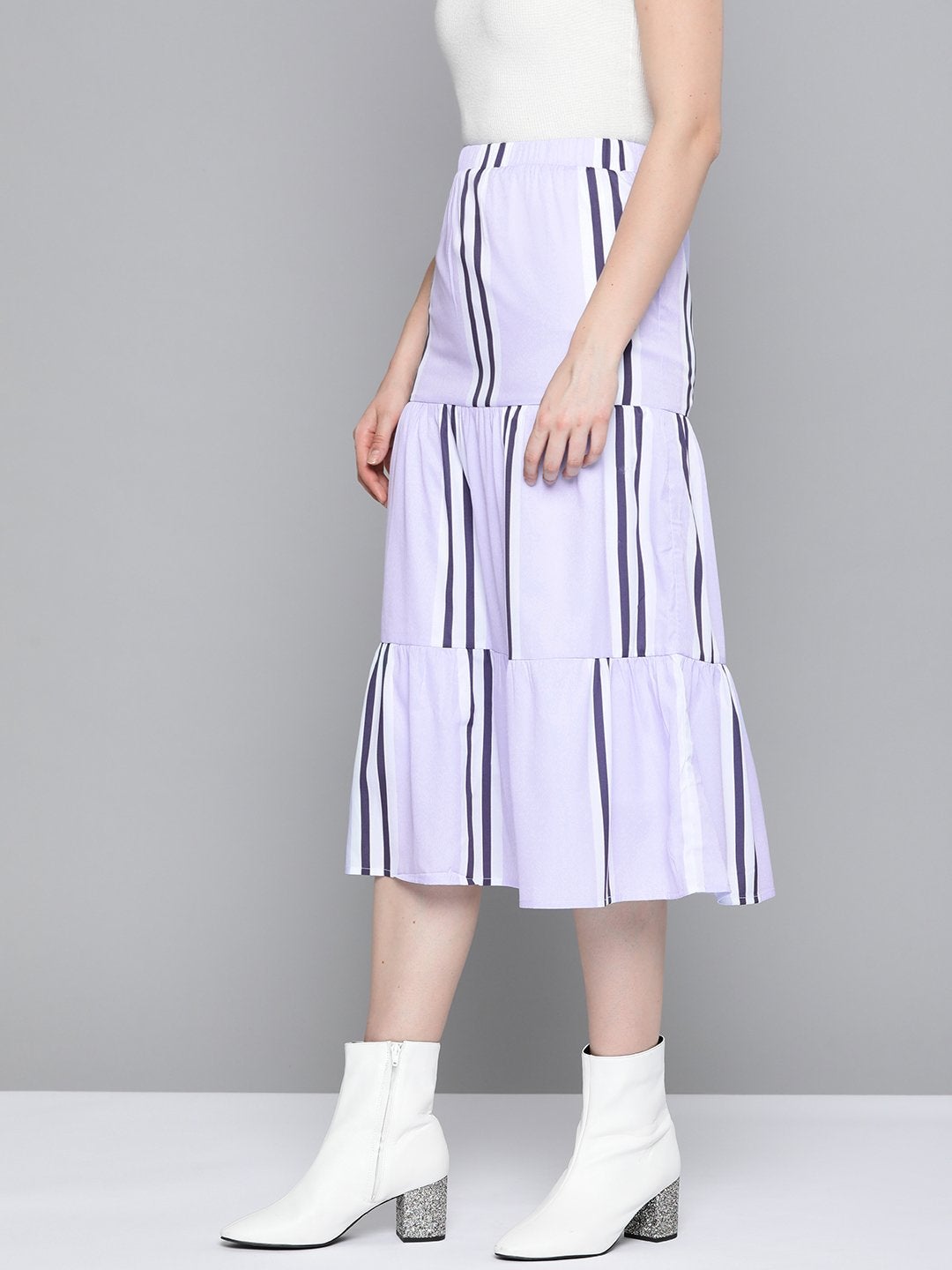 Women's Lavender Stripe Tiered Skirt - SASSAFRAS