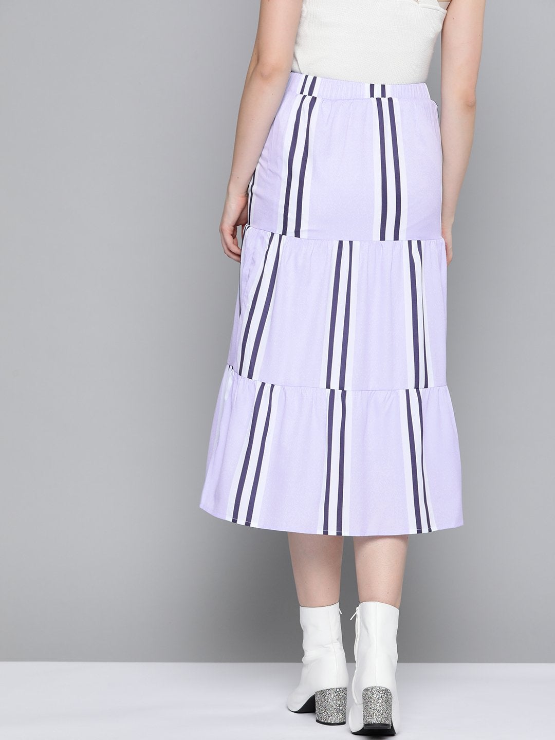 Women's Lavender Stripe Tiered Skirt - SASSAFRAS