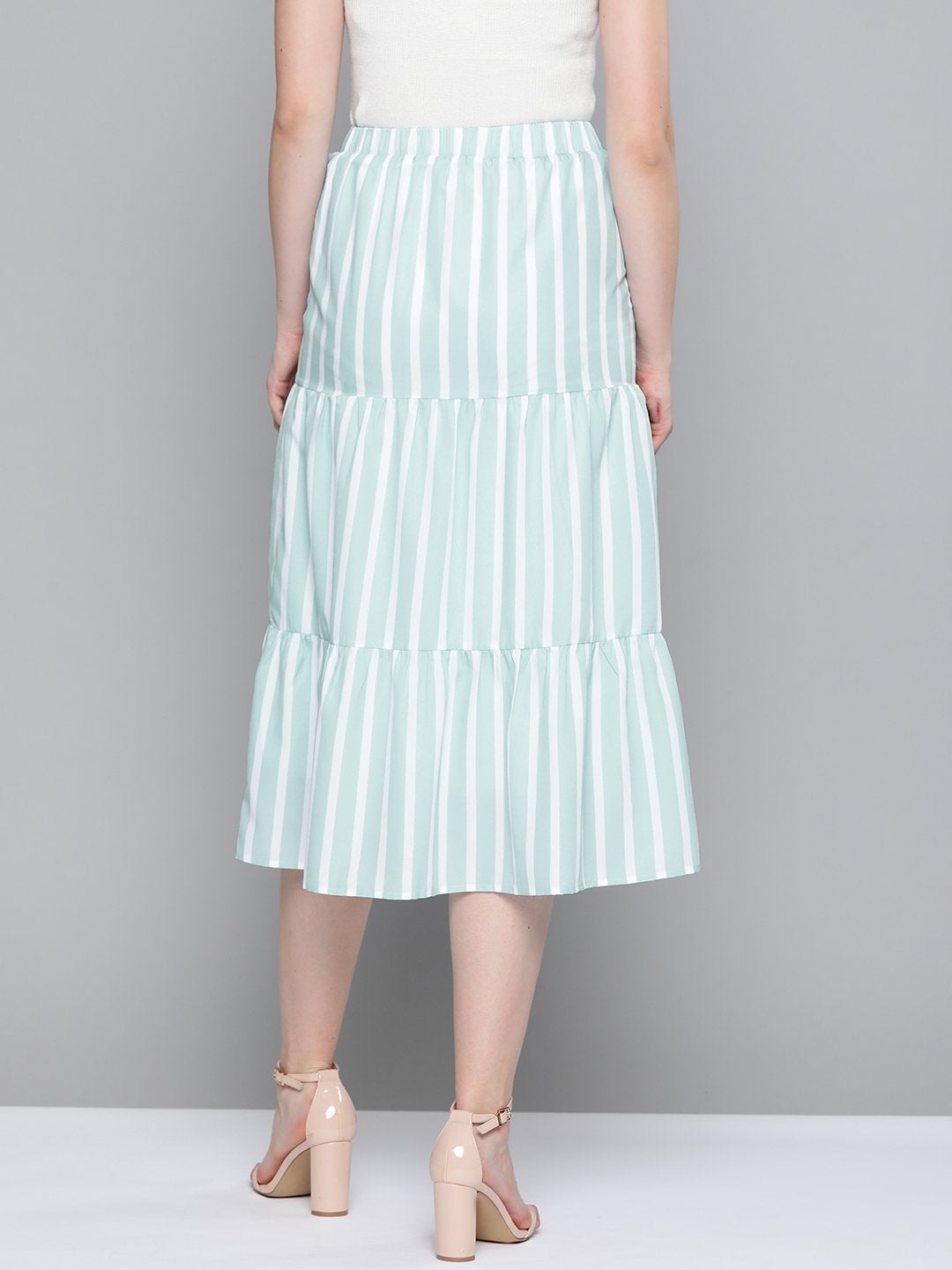 Women's Sea Green Stripe Tiered Skirt - SASSAFRAS