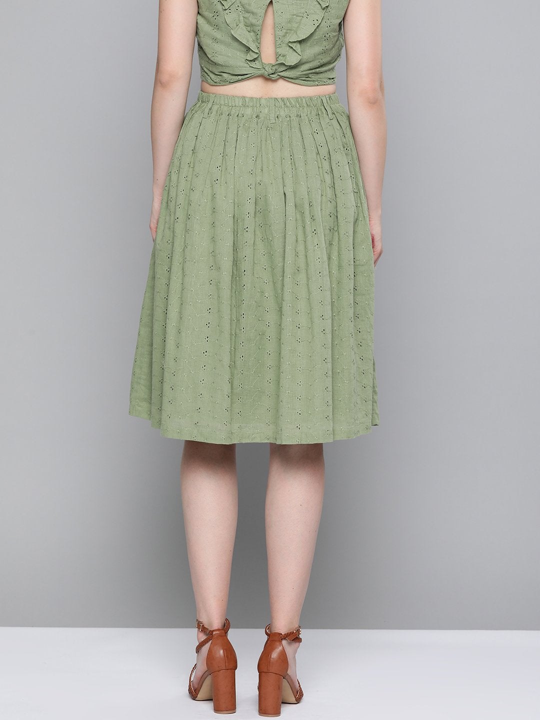 Women's Olive Schiffli Buttoned Skirt - SASSAFRAS