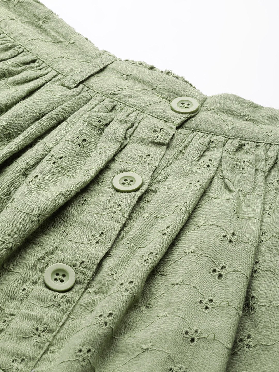 Women's Olive Schiffli Buttoned Skirt - SASSAFRAS