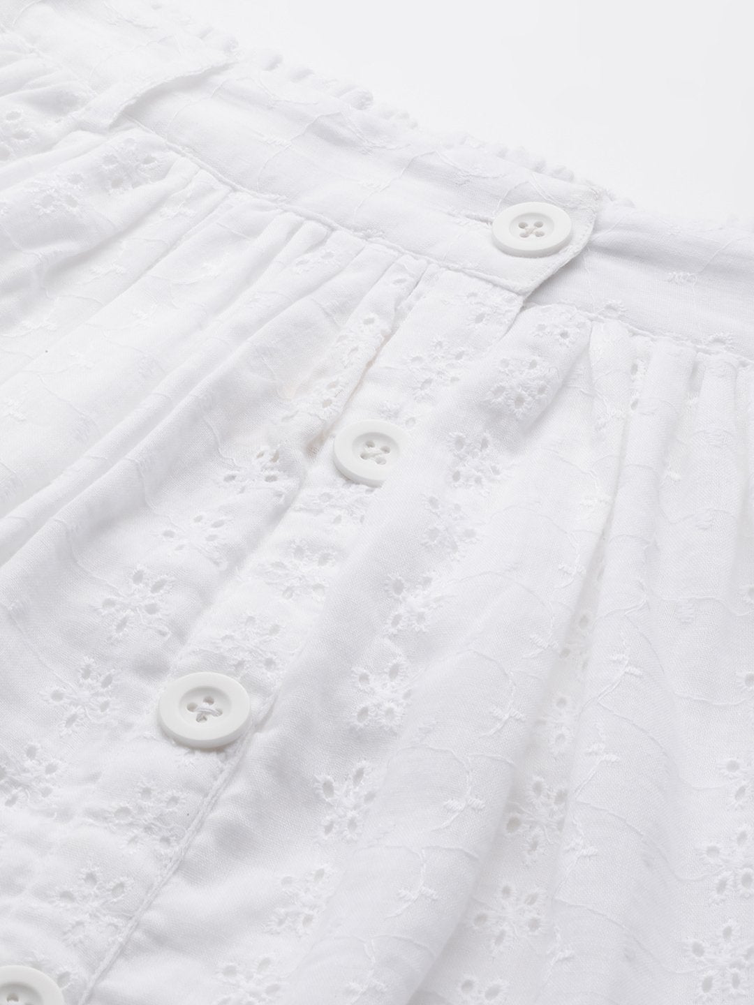 Women's White Schiffli Buttoned Skirt - SASSAFRAS