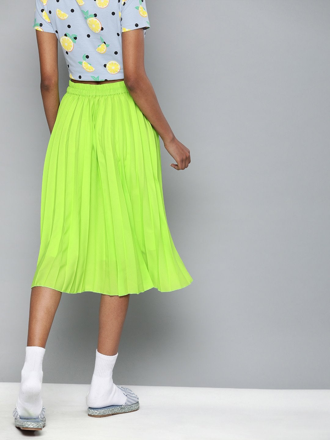 Women's Neon Green Pleated Skirt - SASSAFRAS