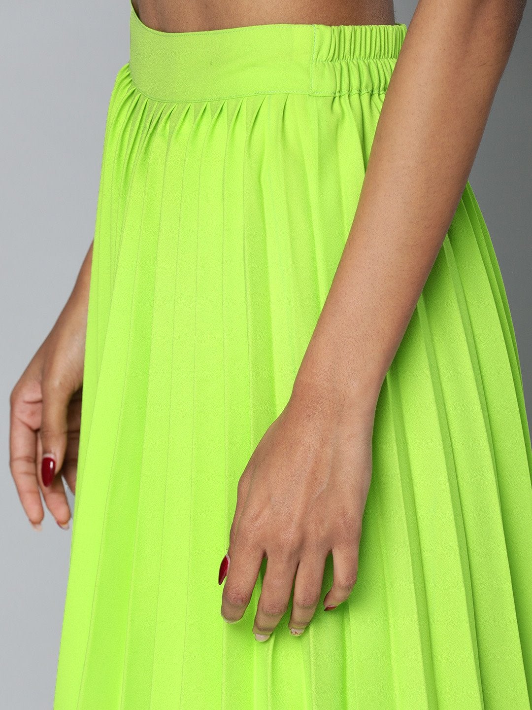 Women's Neon Green Pleated Skirt - SASSAFRAS