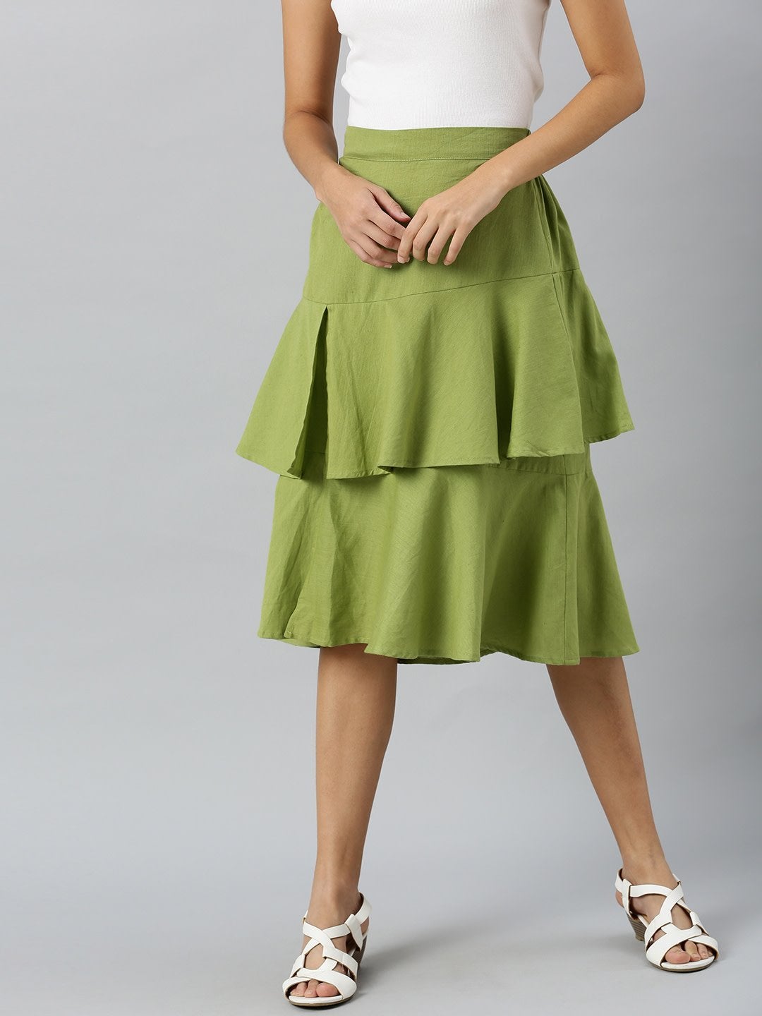 Women's Mint Green Layered Midi Skirt - SASSAFRAS