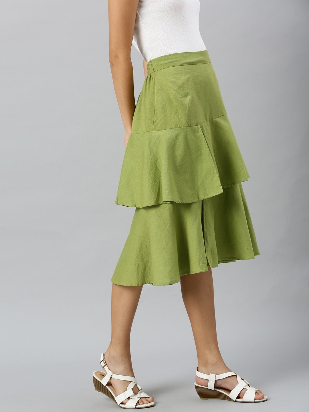 Women's Mint Green Layered Midi Skirt - SASSAFRAS