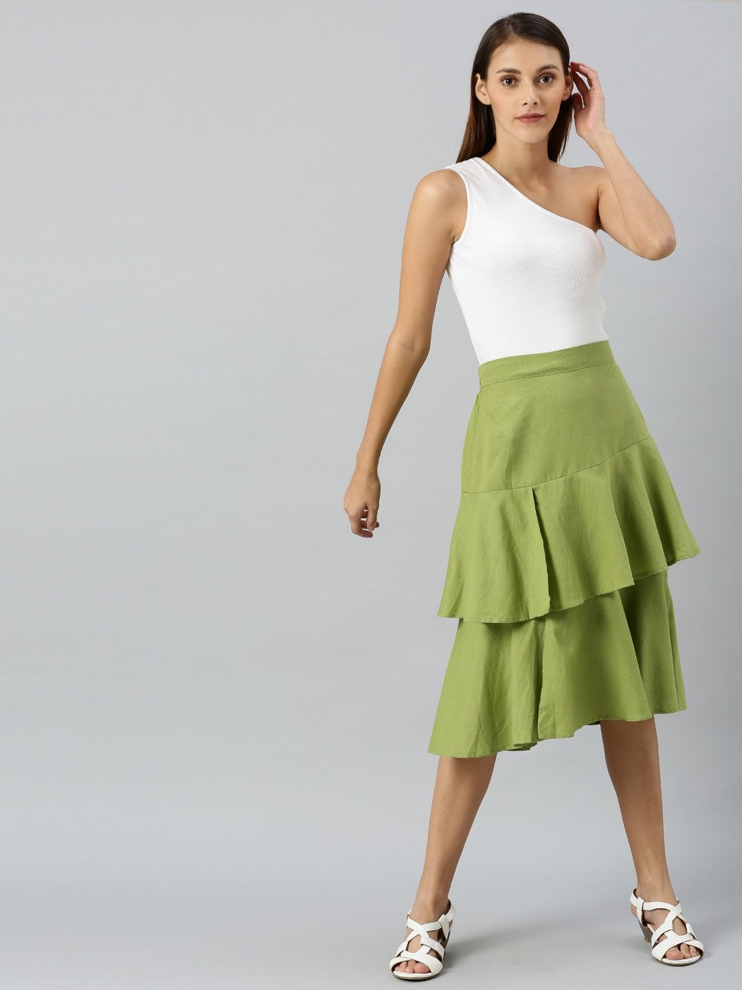 Women's Mint Green Layered Midi Skirt - SASSAFRAS