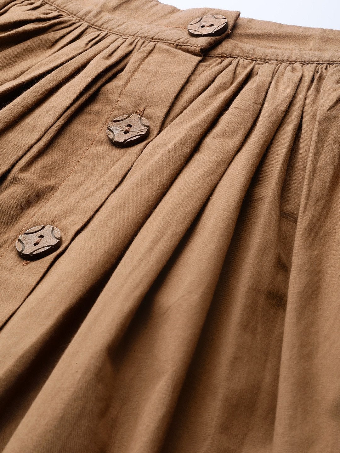 Women's Brown Front Button Gathered Skirt - SASSAFRAS