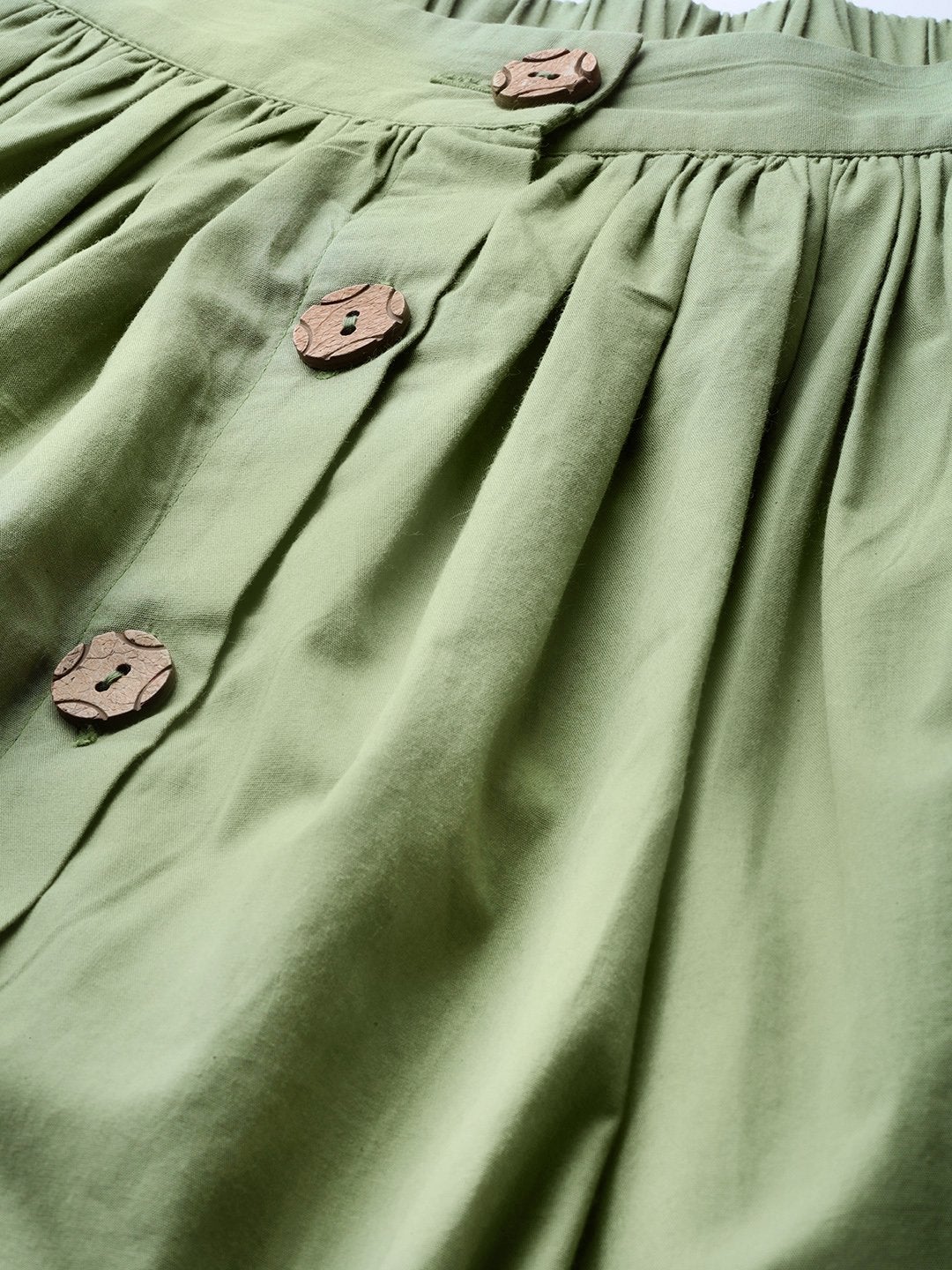 Women's Olive Front Button Gathered Skirt - SASSAFRAS