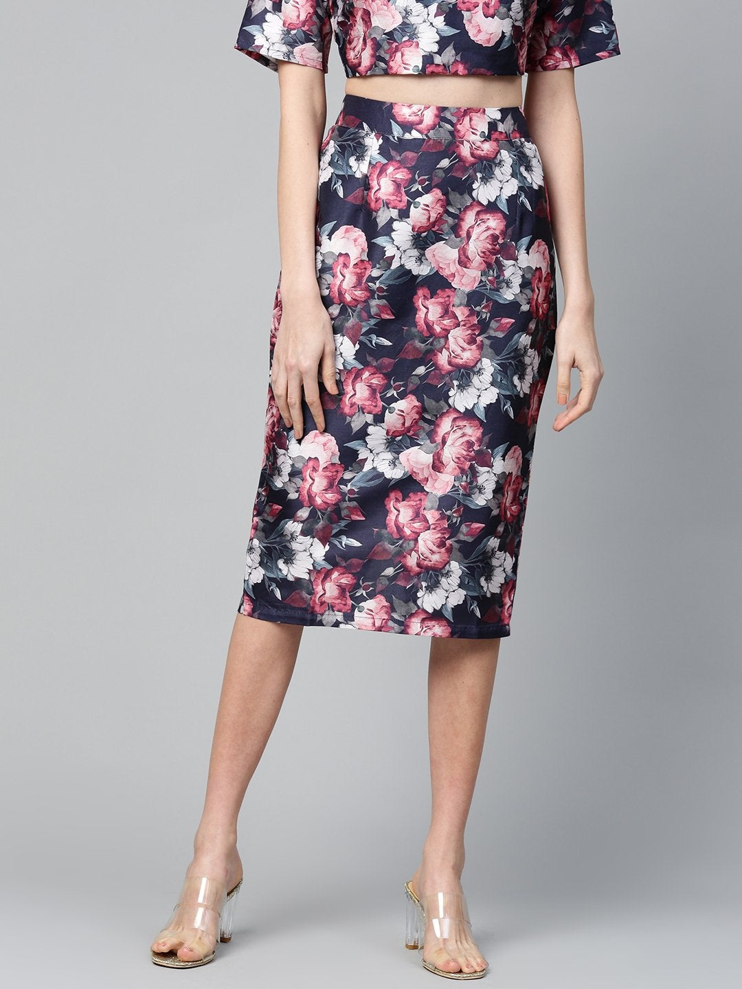 Women's Navy Floral Pencil Skirt - SASSAFRAS