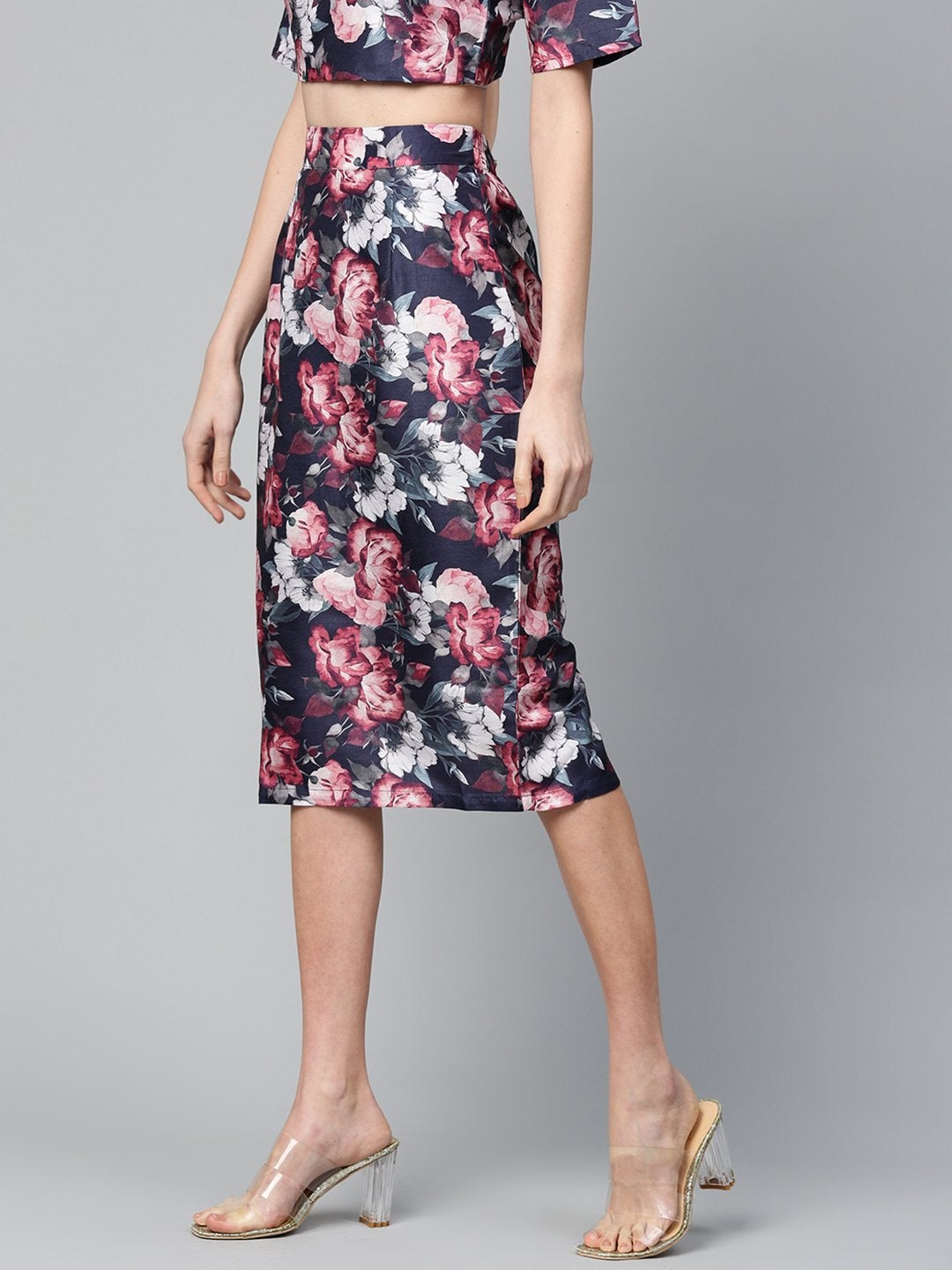 Women's Navy Floral Pencil Skirt - SASSAFRAS