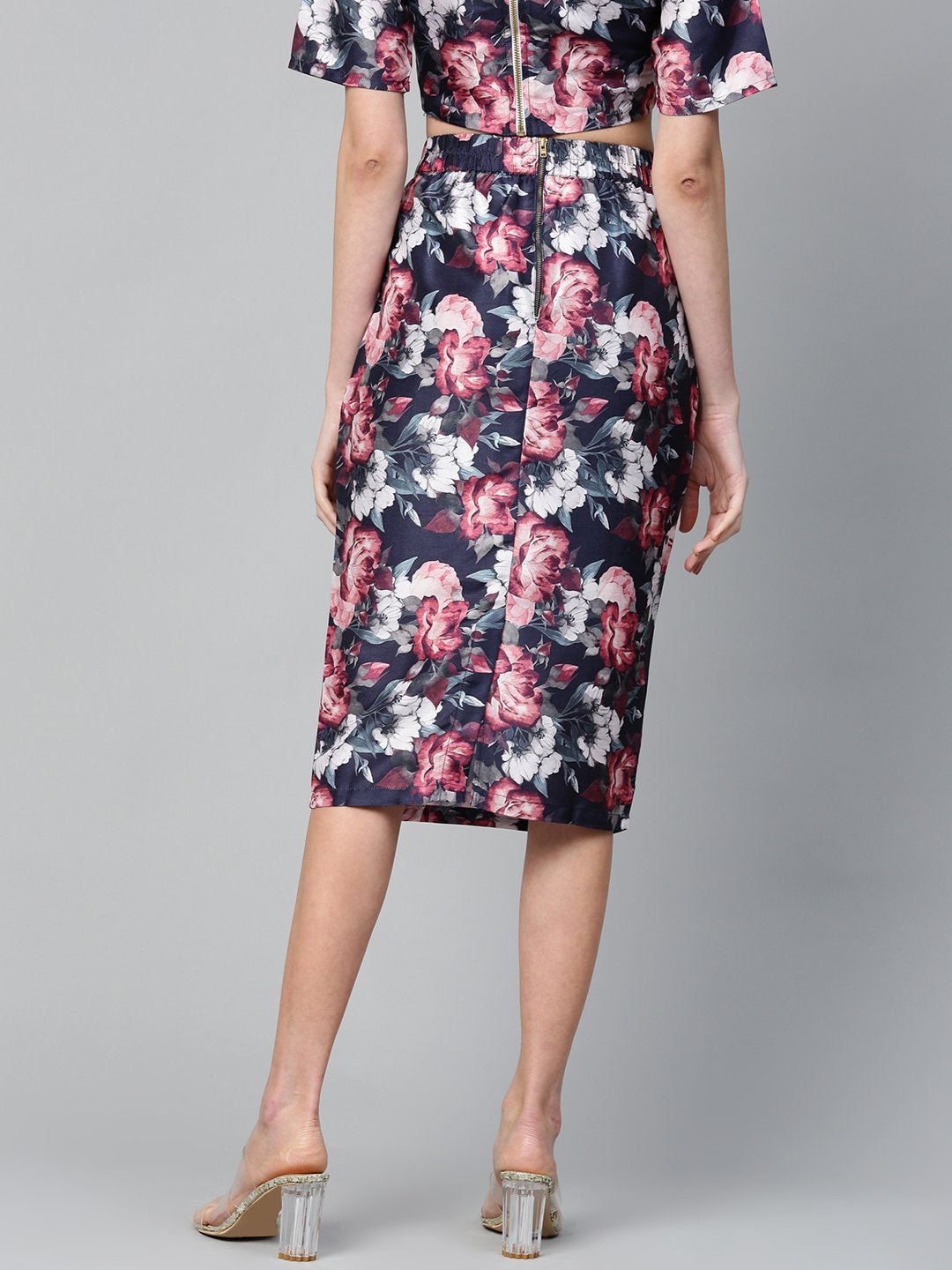 Women's Navy Floral Pencil Skirt - SASSAFRAS