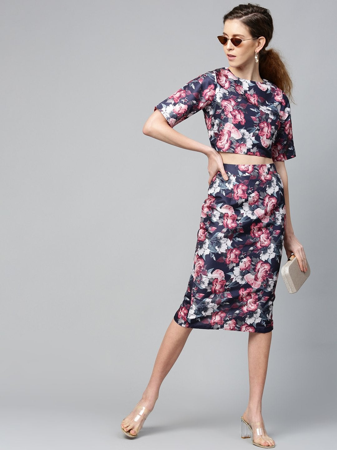 Women's Navy Floral Pencil Skirt - SASSAFRAS