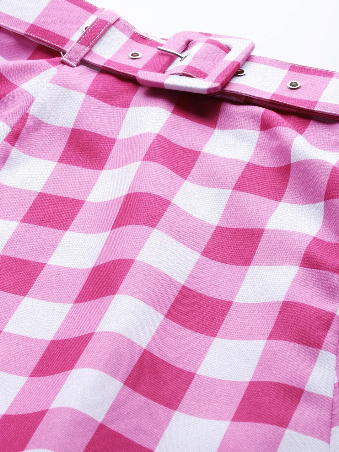 Women's Fuchsia & White Check Belted Skirt - SASSAFRAS