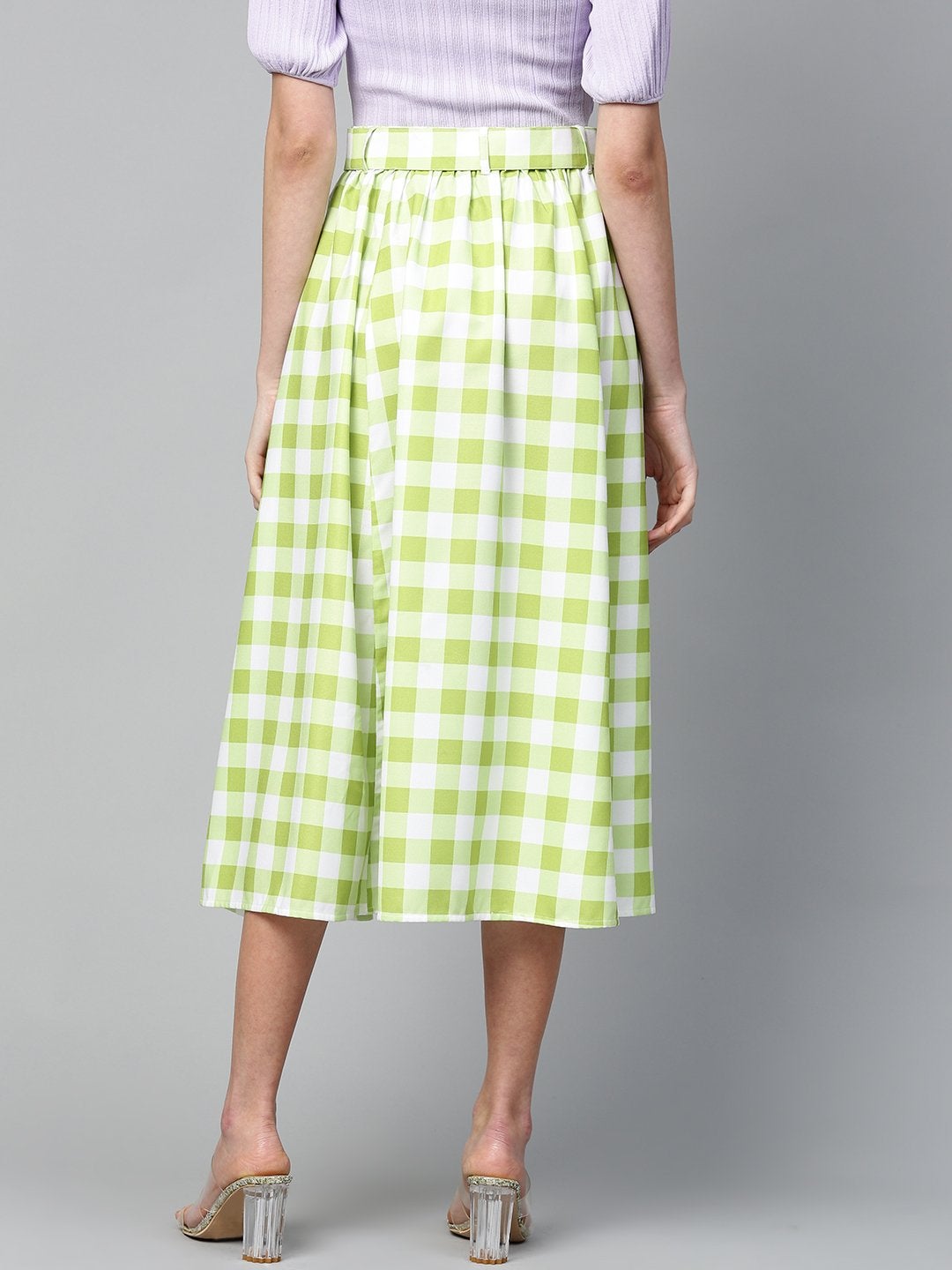 Women's Green & White Check Belted Skirt - SASSAFRAS