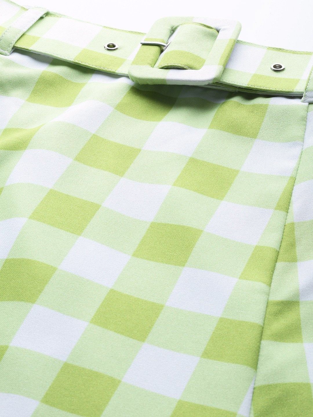 Women's Green & White Check Belted Skirt - SASSAFRAS