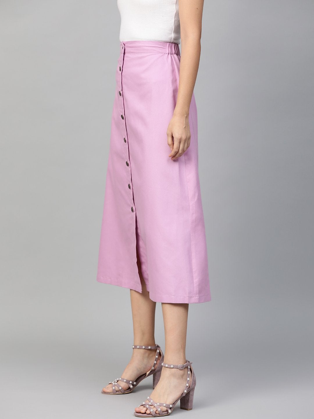 Women's Lavender Denim Longline Buttoned Skirt - SASSAFRAS