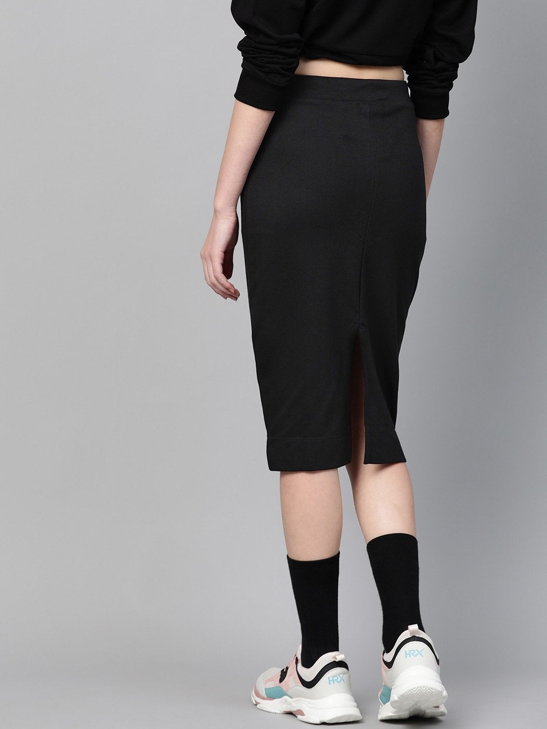 Women's Black Terry Drawstring Pencil Skirt - SASSAFRAS