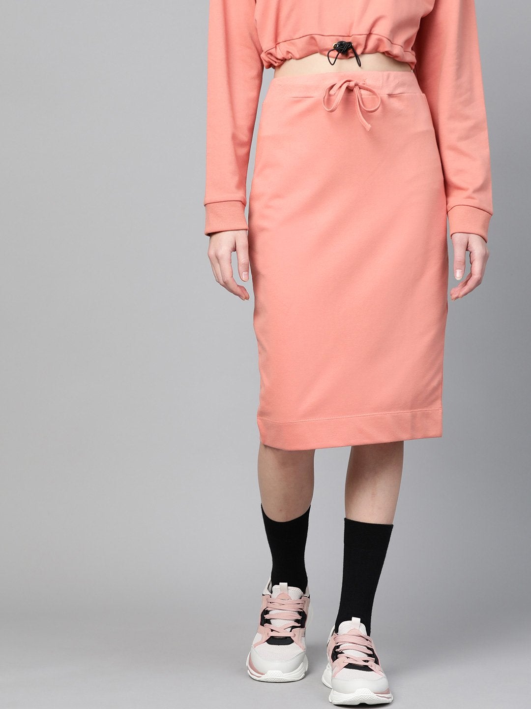 Women's Peach Terry Drawstring Pencil Skirt - SASSAFRAS