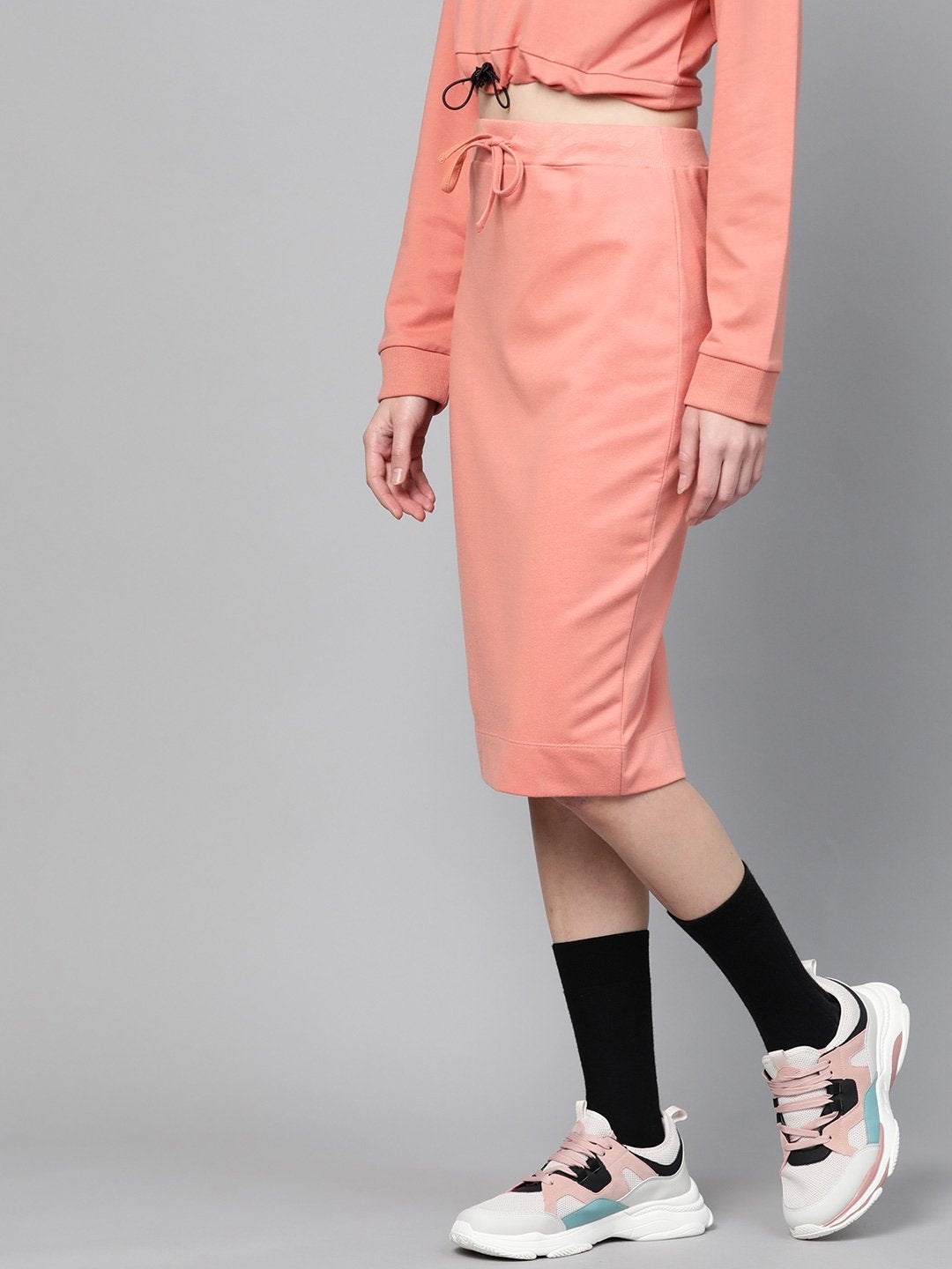 Women's Peach Terry Drawstring Pencil Skirt - SASSAFRAS