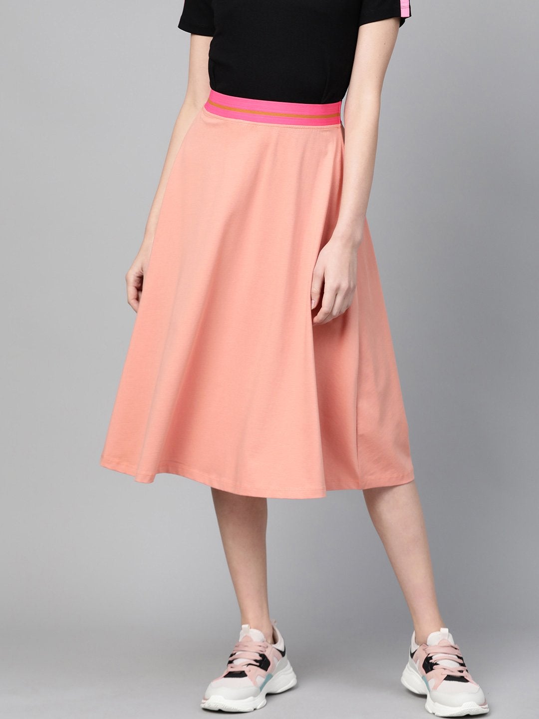 Women's Peach Knit A-Line Midi Skirt - SASSAFRAS