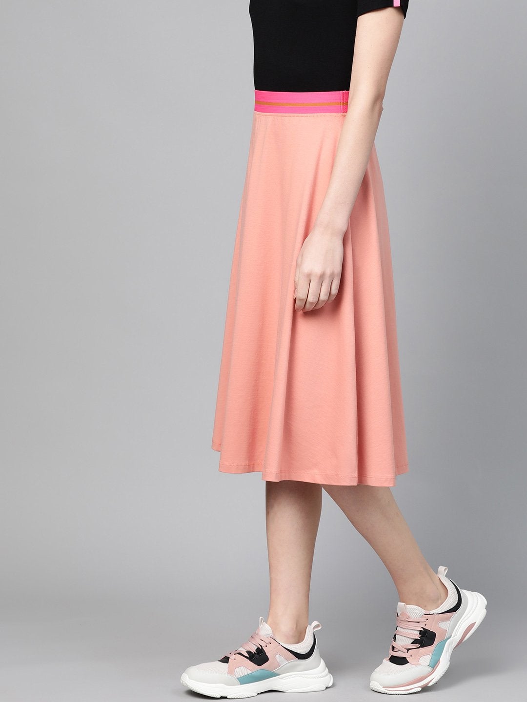 Women's Peach Knit A-Line Midi Skirt - SASSAFRAS