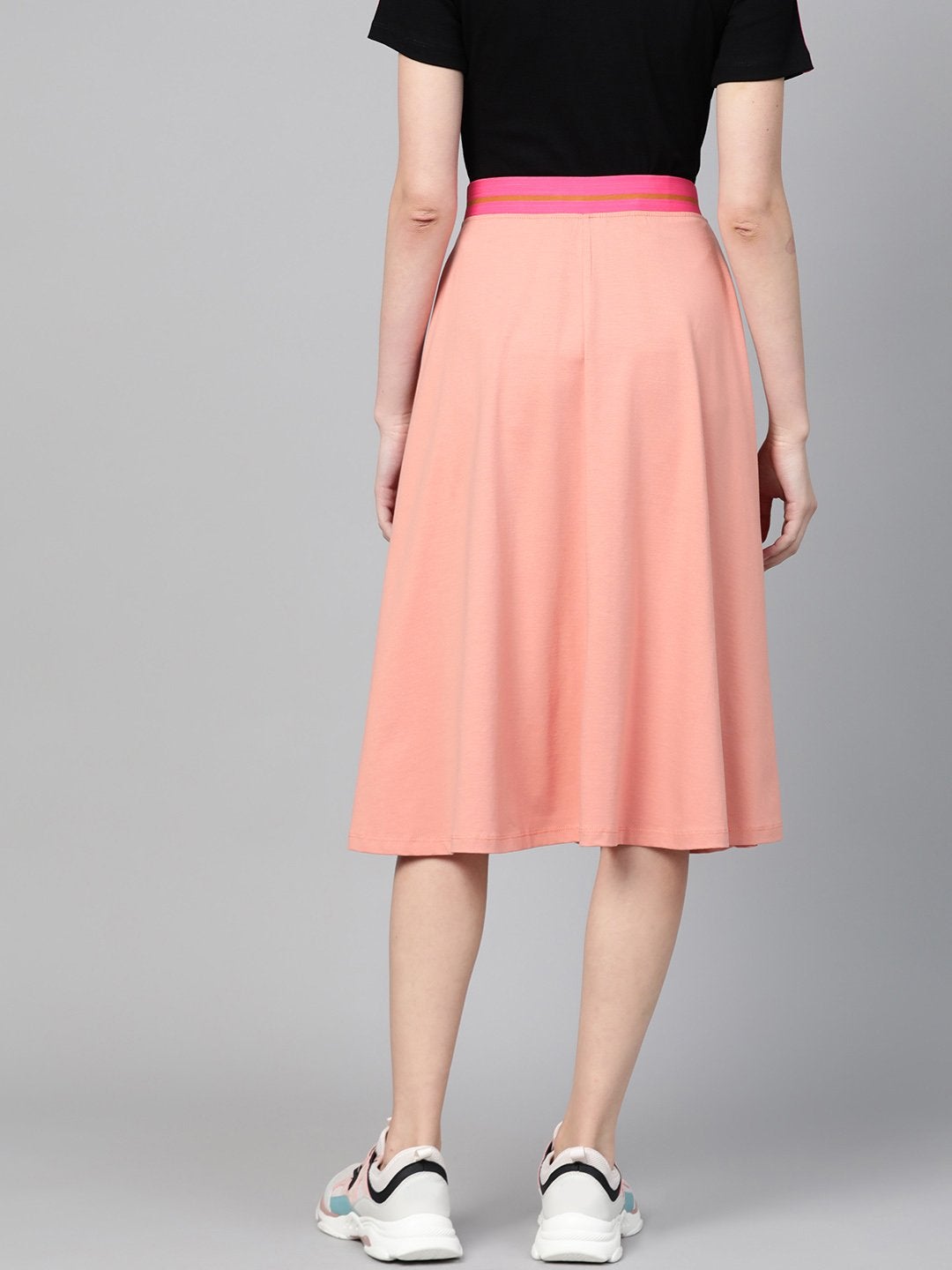 Women's Peach Knit A-Line Midi Skirt - SASSAFRAS