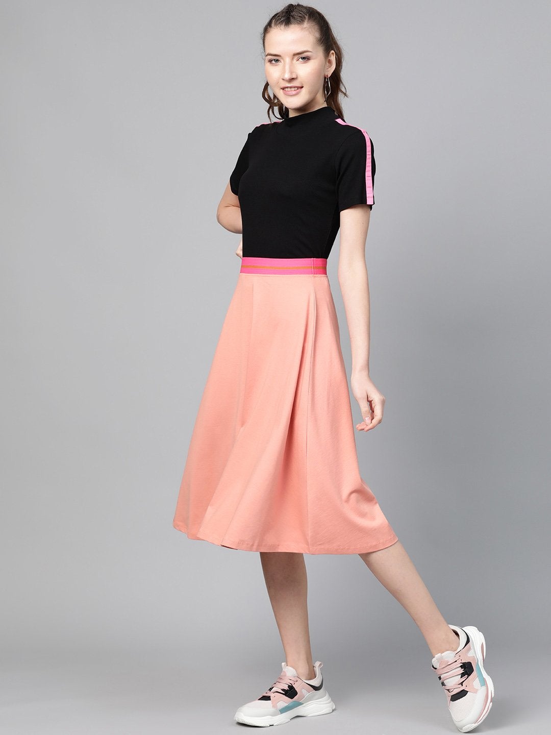 Women's Peach Knit A-Line Midi Skirt - SASSAFRAS