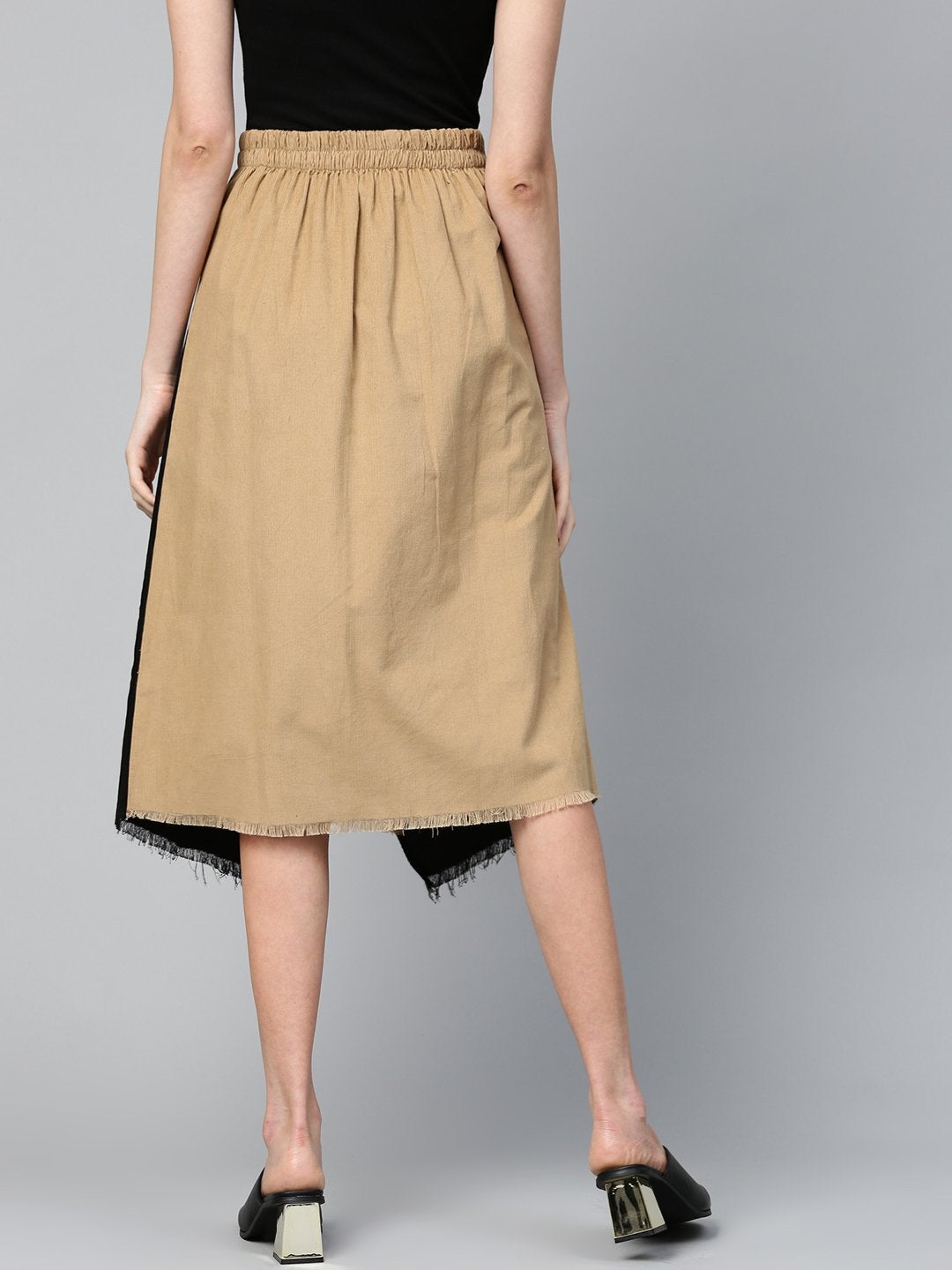 Women's Black & Beige Colorblock Asymmetric Skirt - SASSAFRAS