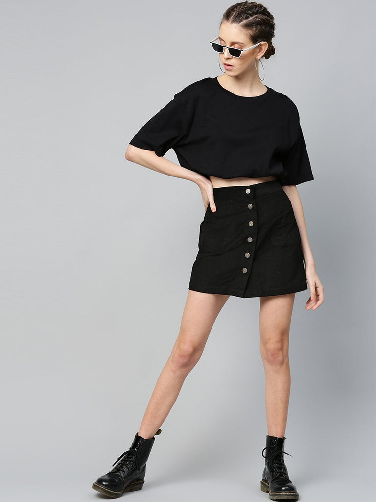 Women's Black Corduroy Button Down Mini Skirt