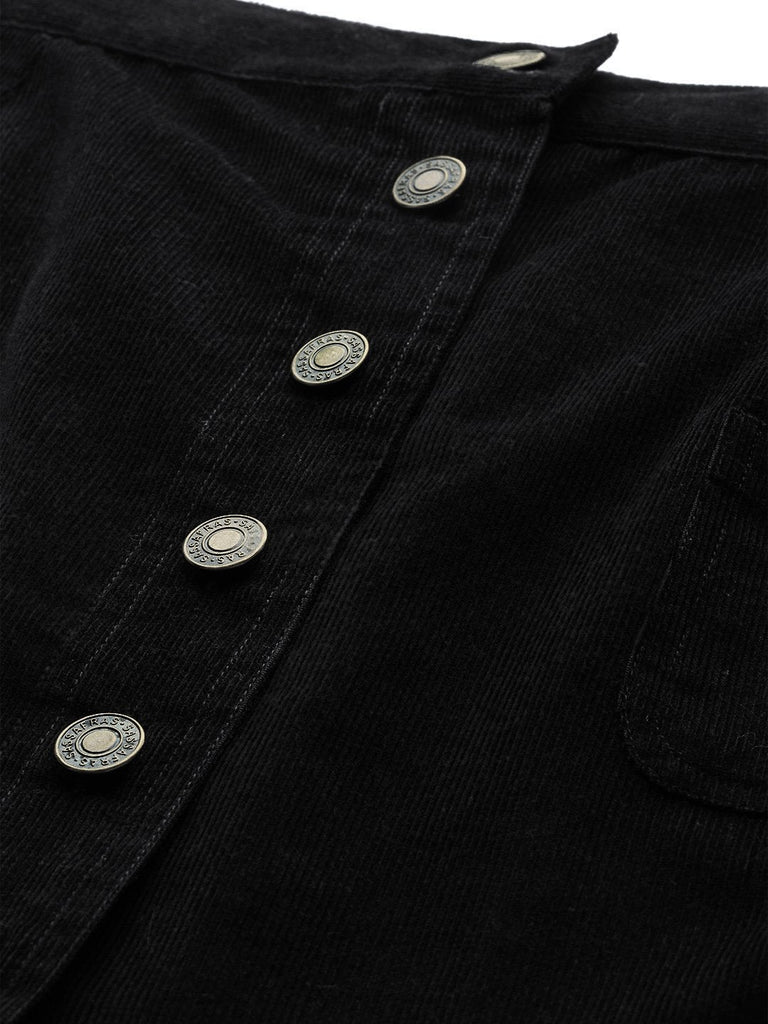 Women's Black Corduroy Button Down Mini Skirt