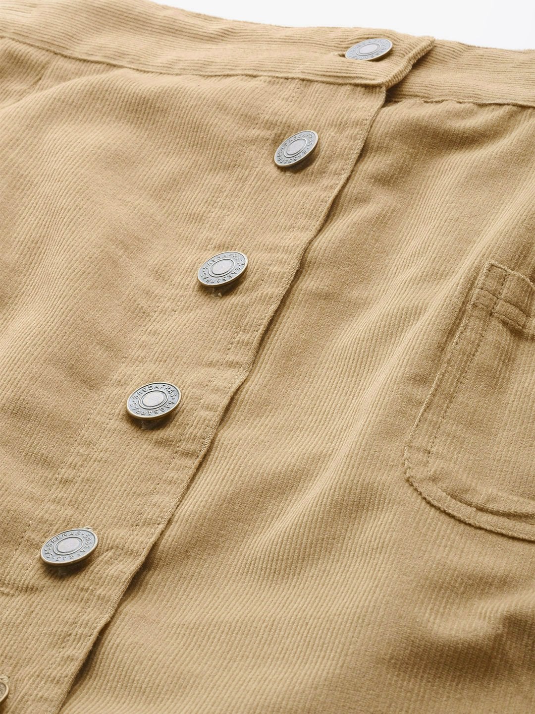 Women's Beige Corduroy Button Down Mini Skirt - SASSAFRAS