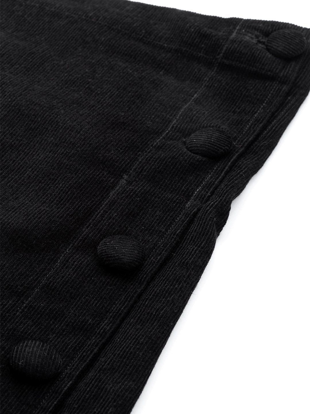 Women's Black Corduroy Side Button Midi Skirt - SASSAFRAS