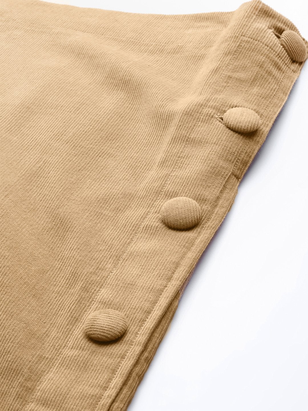 Women's Beige Corduroy Side Button Midi Skirt - SASSAFRAS