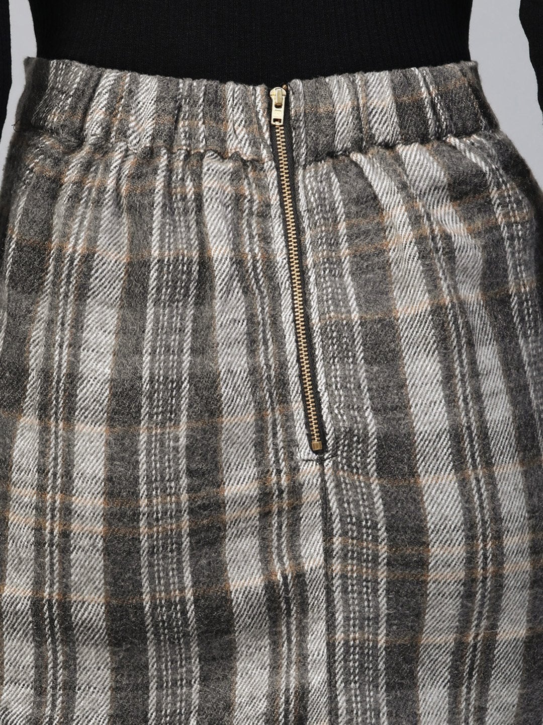 Women's Grey Check Pencil Skirt - SASSAFRAS