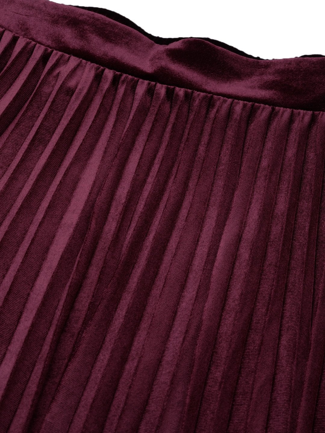 Women's Burgundy Velvet Pleated Midi Skirt - SASSAFRAS