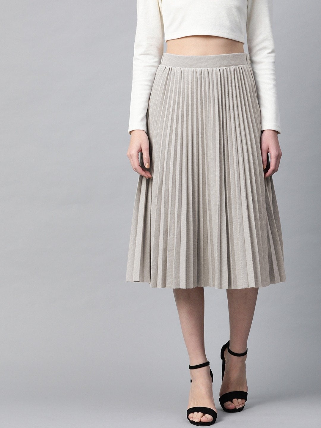 Women's Grey Rib Pleated Skirt - SASSAFRAS