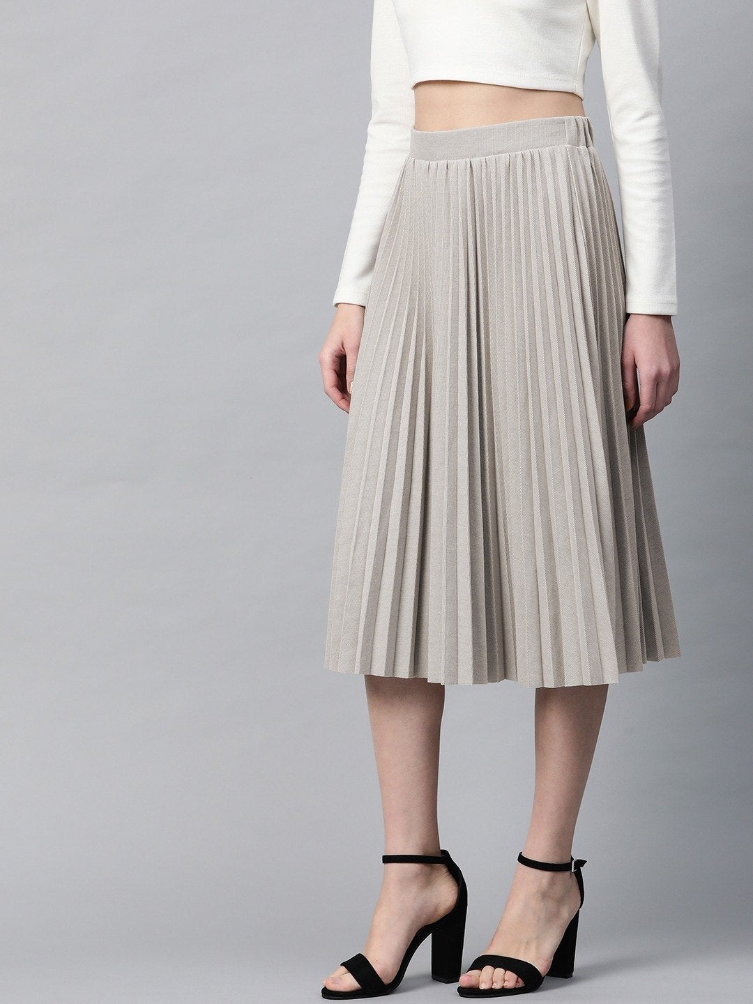 Women's Grey Rib Pleated Skirt - SASSAFRAS