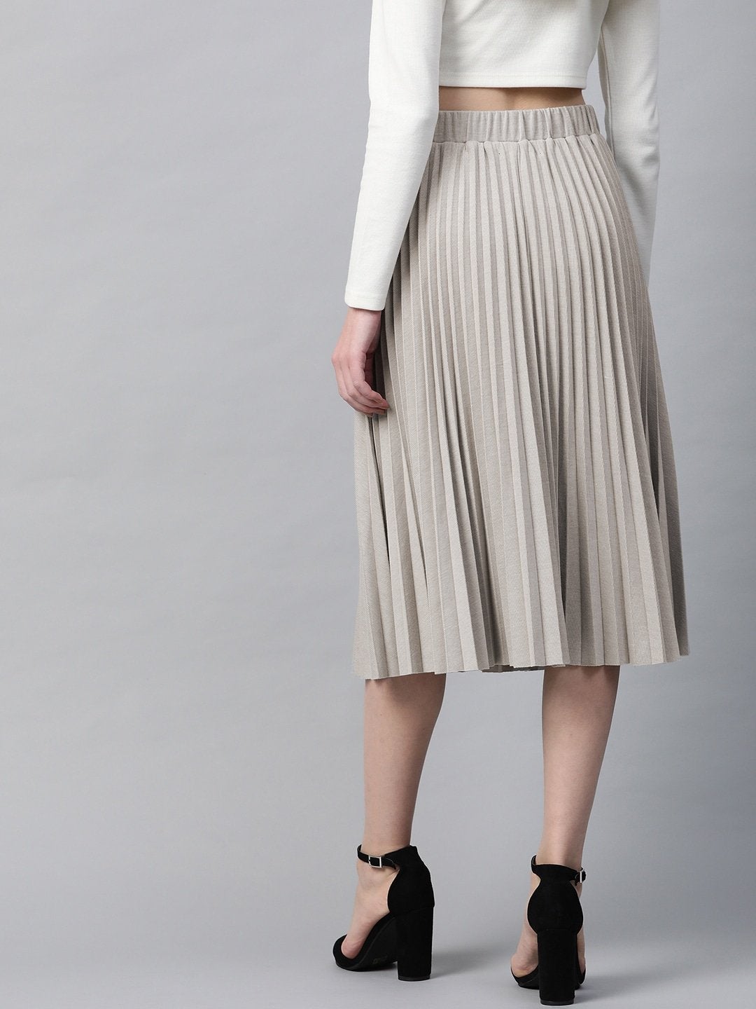 Women's Grey Rib Pleated Skirt - SASSAFRAS