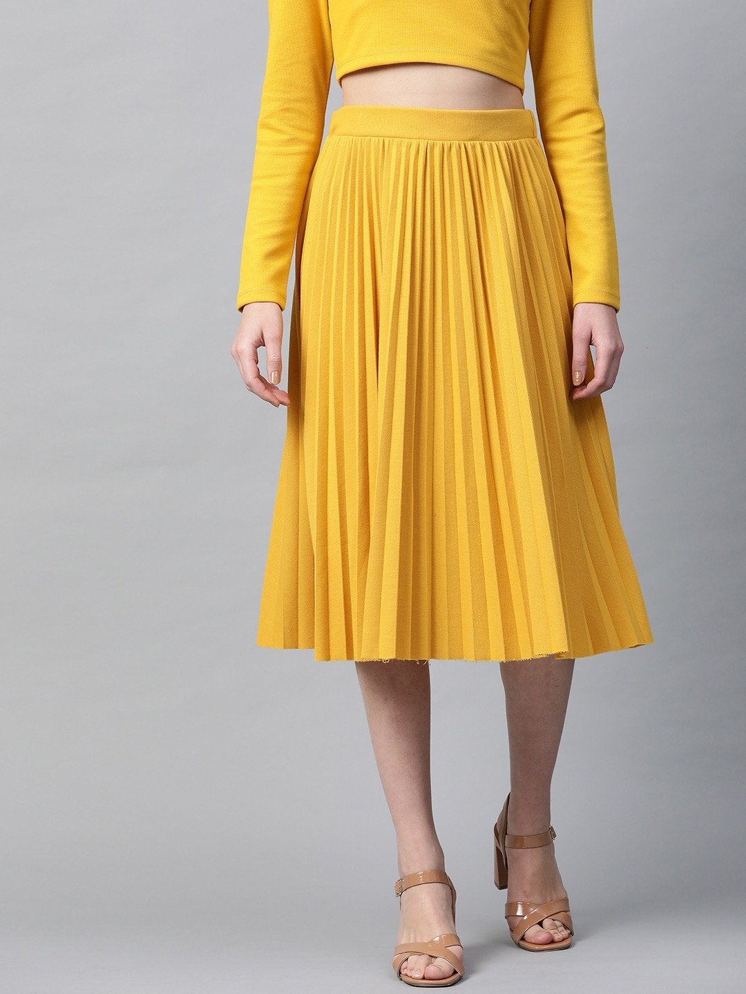 Women's Mustard Rib Pleated Skirt - SASSAFRAS