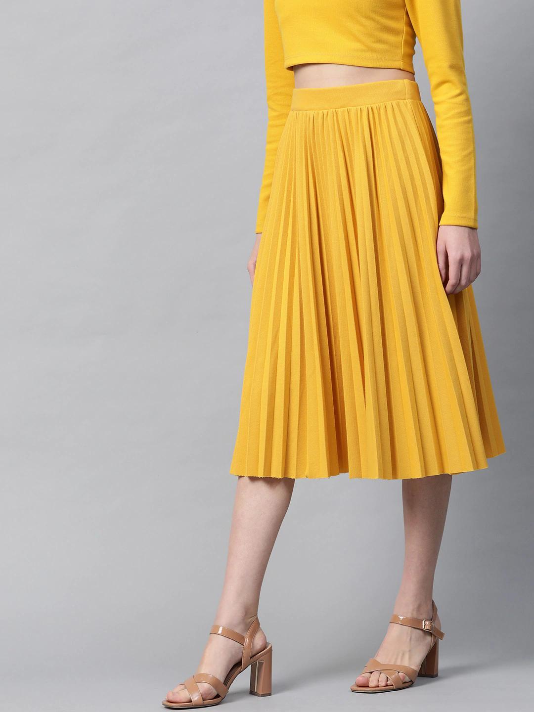 Women's Mustard Rib Pleated Skirt - SASSAFRAS