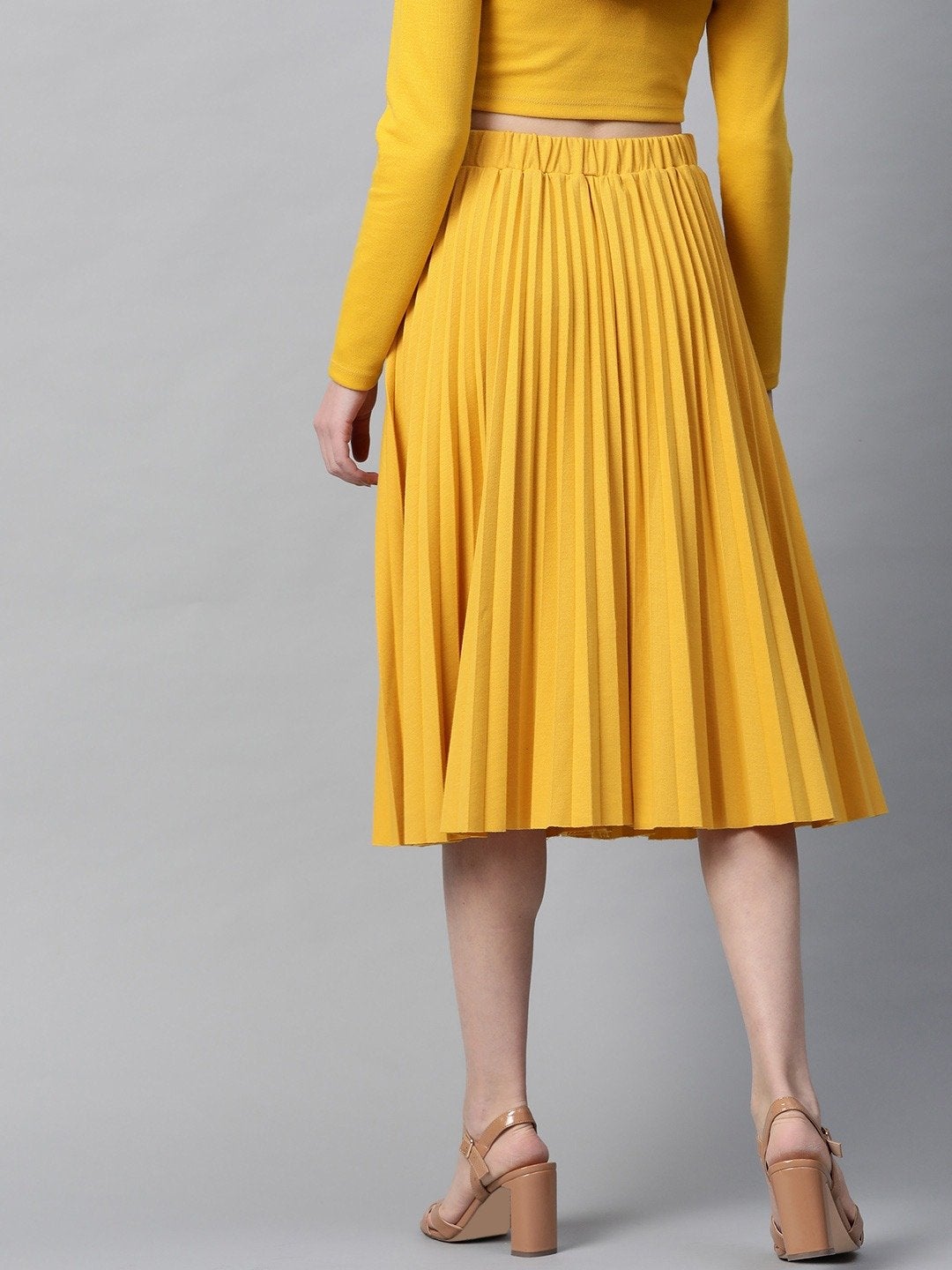 Women's Mustard Rib Pleated Skirt - SASSAFRAS