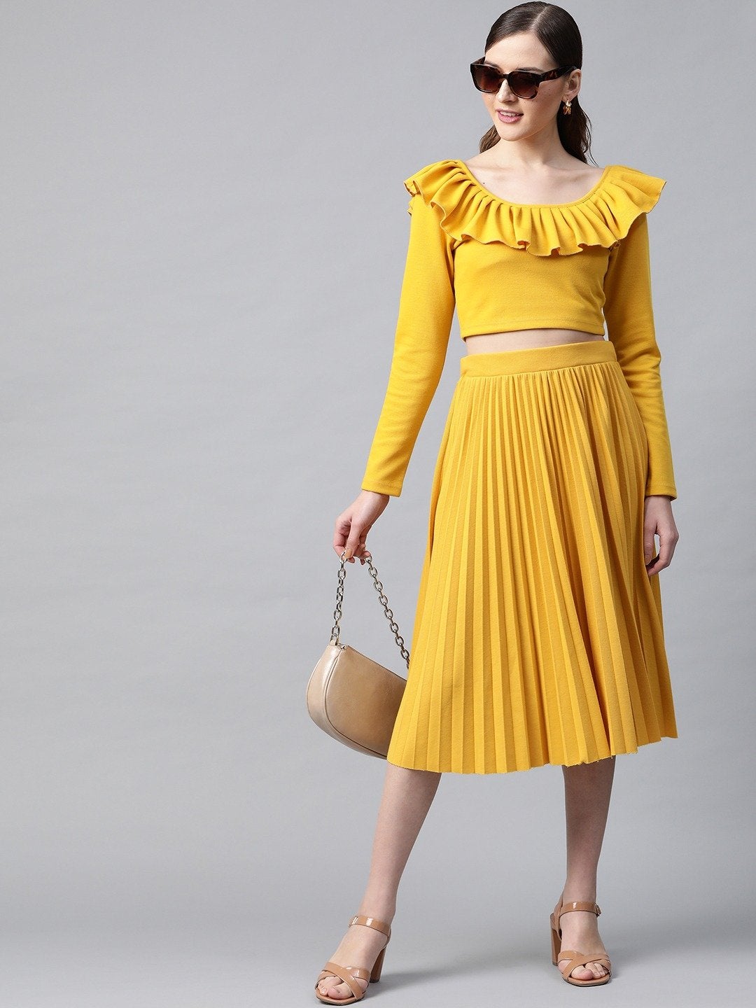 Women's Mustard Rib Pleated Skirt - SASSAFRAS