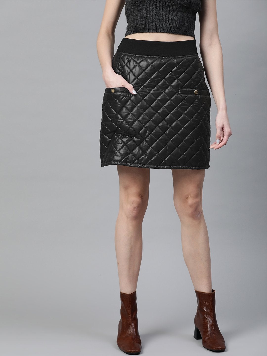 Women's Black Quilted Mini Skirt - SASSAFRAS