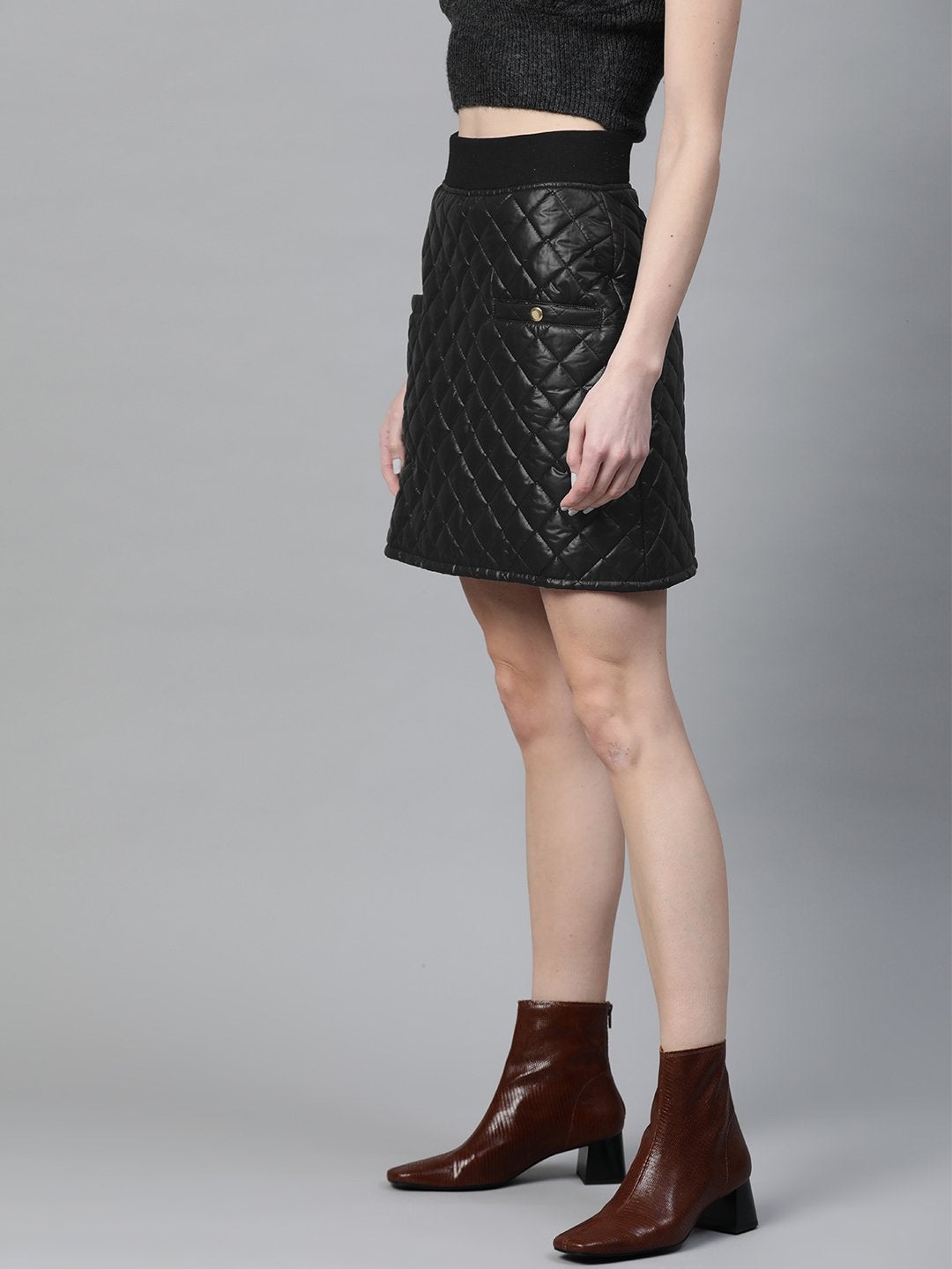 Women's Black Quilted Mini Skirt - SASSAFRAS